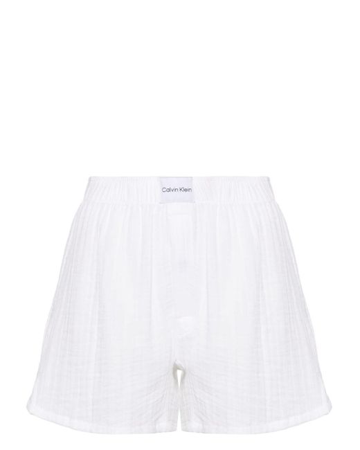 Calvin Klein White Crinkled Pajama Shorts