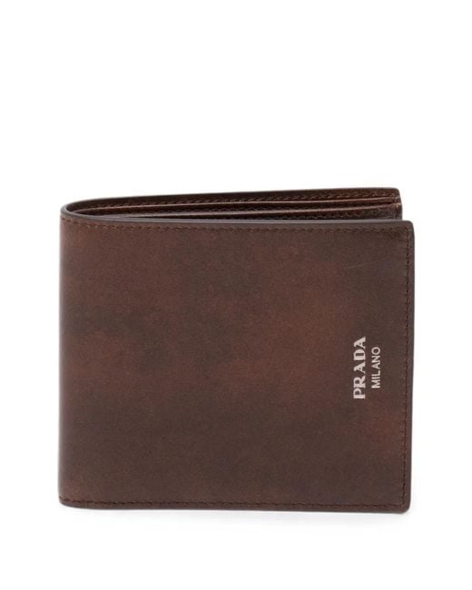 Prada Brown Logo-Print Leather Wallet for men