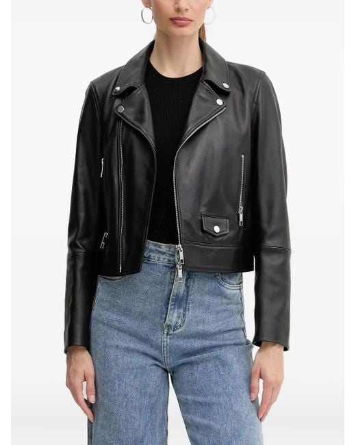 Boss ジップアップ レザージャケット Black