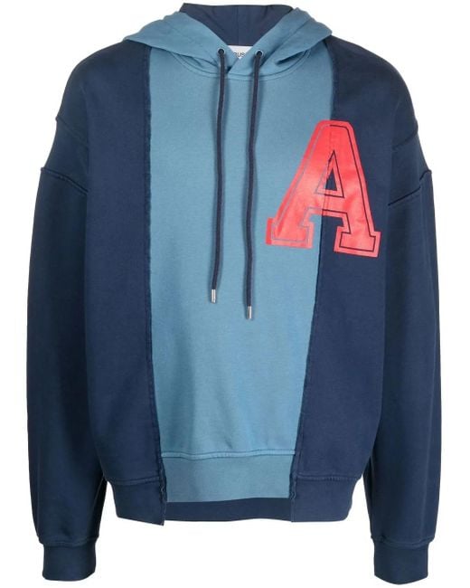 Ambush Blue Panelled Logo-Print Hoodie for men