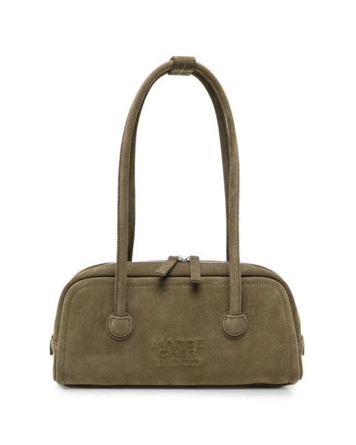 MARGE SHERWOOD Green Soft Boston Ew Suede Shoulder Bag