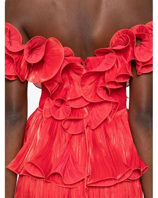 Ana Radu ラッフル プリーツドレス Red