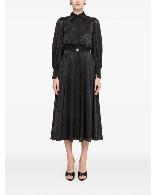 Nissa Black Robe Mi-Longue À Taille Ceinturée