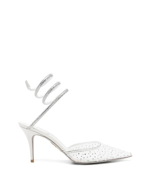 Rene Caovilla White Belle Crystal-Embellished Lace Pumps