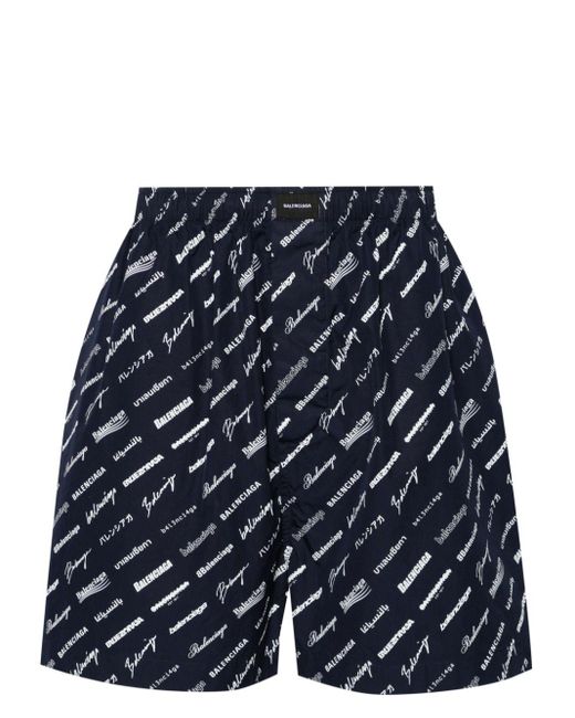 Balenciaga Blue Logo-print Cotton Shorts for men