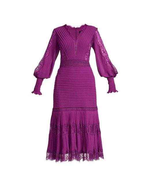 Tadashi Shoji Lace-Details Pleated Midi Dress in Purple | Lyst