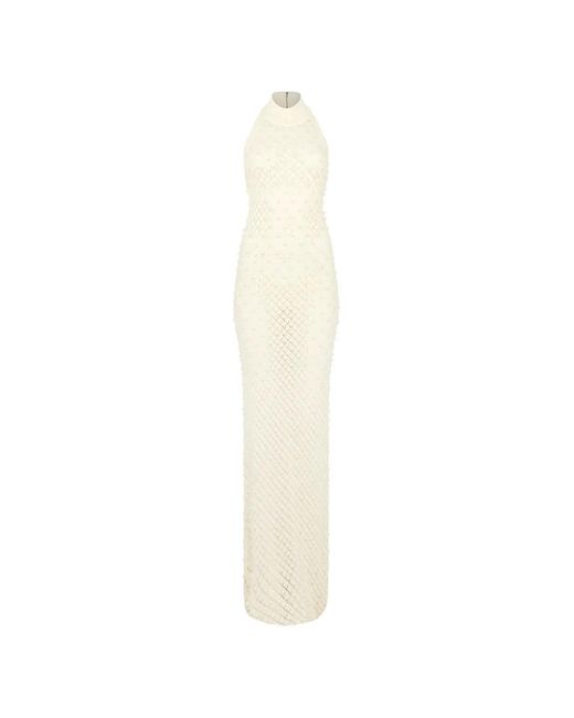 David Koma White Halter Neck Embellished Maxi Dress