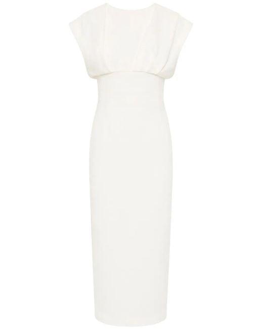 Rachel Gilbert White Maggie Draped-Detailed Midi Dress