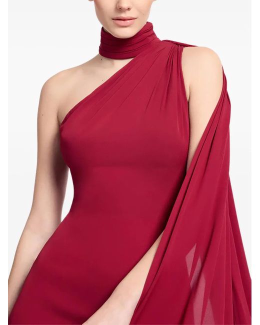 Elie Saab Red One-Shoulder Scarf Maxi Dress