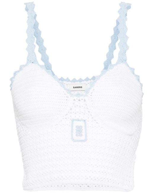 Sandro Blue Contrast-trim Knitted Top