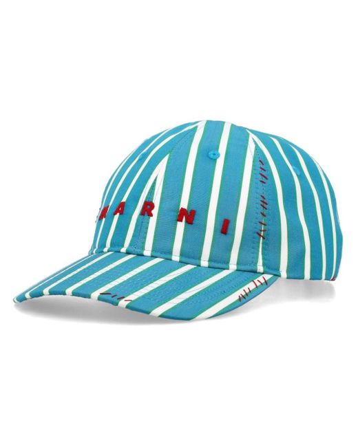 Marni Blue Striped Cotton Baseball Cap for men