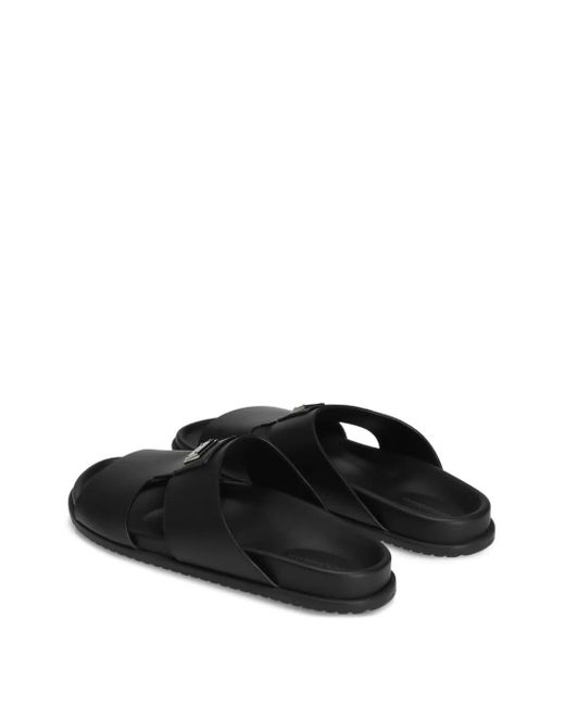 Dolce & Gabbana Black Leatehr Sandal With Logo for men