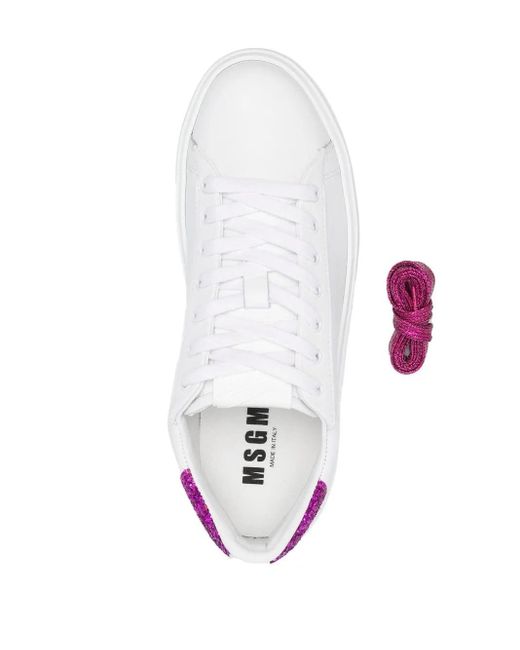MSGM White Contrast Heel-Counter Leather Sneakers