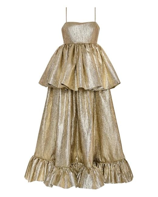 Anouki Natural Metallic Tiered Maxi Dress
