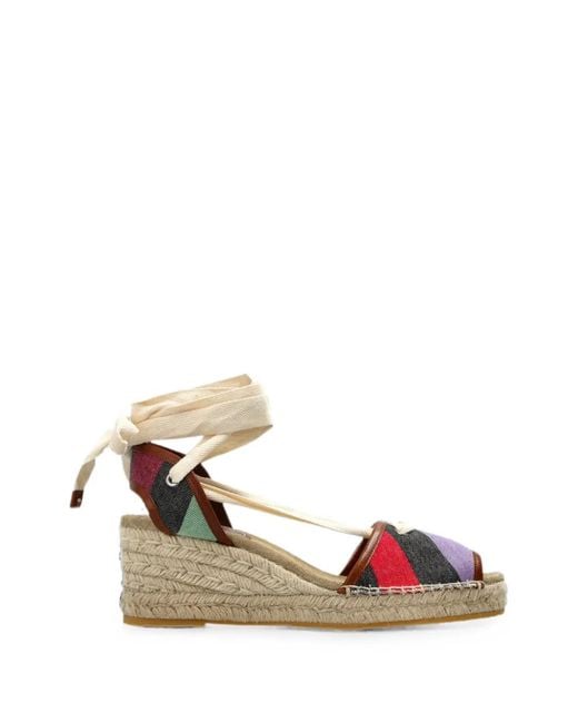 Versace Metallic Lola Striped Wedge Sandals
