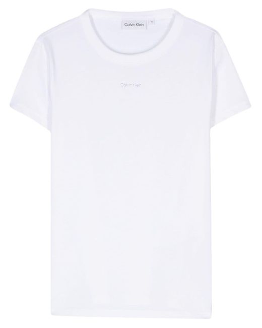 Calvin Klein White Logo-Lettering Cotton T-Shirt