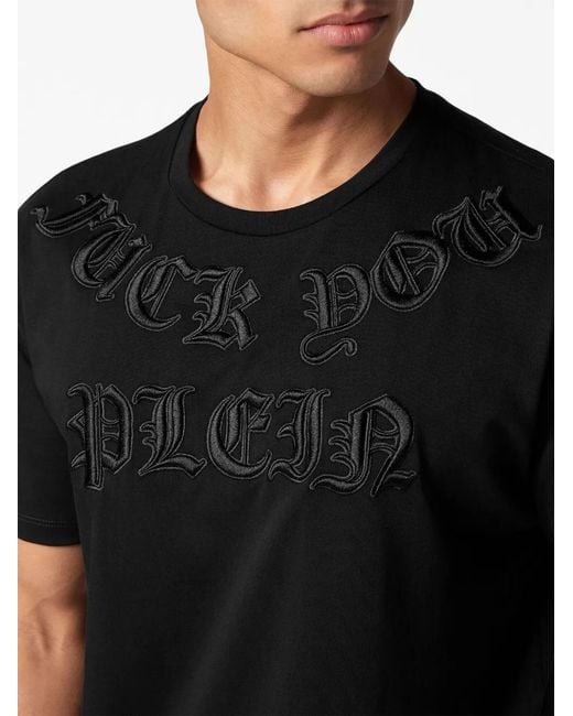 Philipp Plein Black Gothic Logo-Patch T-Shirt for men