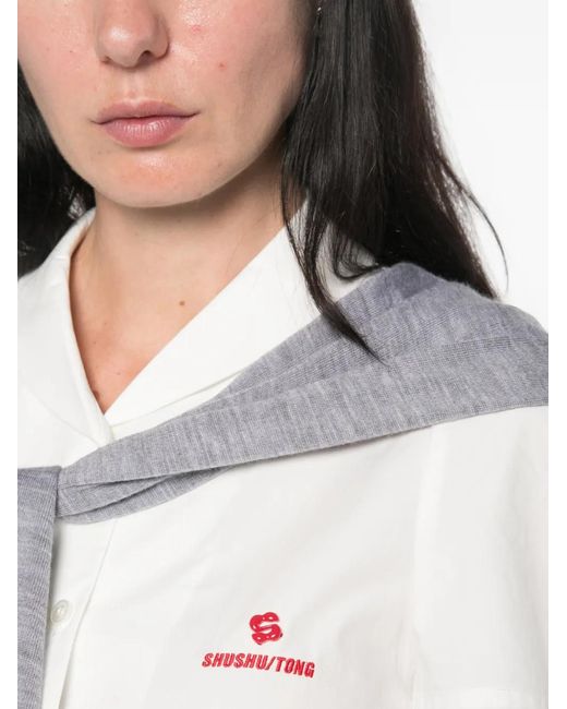 ShuShu/Tong White Logo-Embroidered Short-Sleeve Shirt