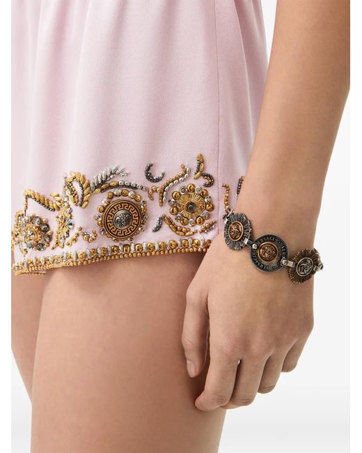 Versace Pink Embroidered Silk Sady Satin Shorts