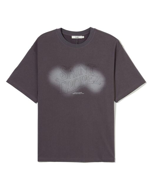 B+ AB Purple Text-embossed Cut-out T-shirt