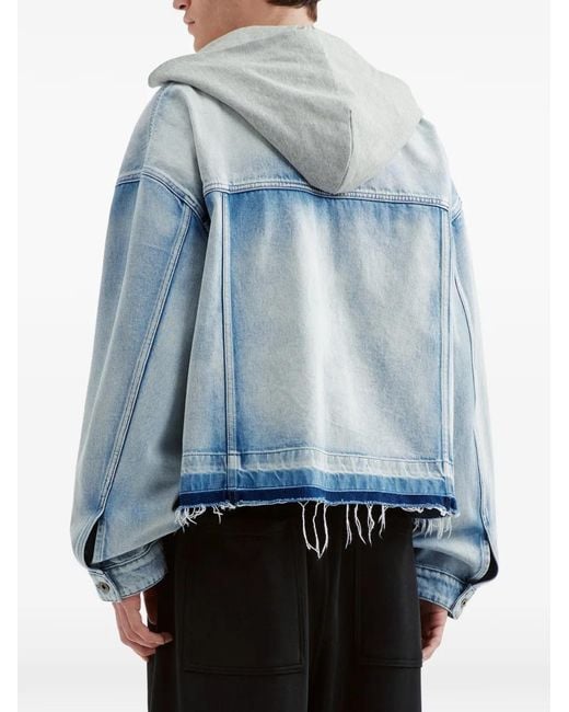 we11done Blue Hooded Raw-Hem Denim Jacket for men
