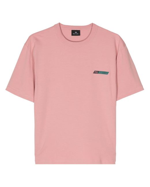 PS by Paul Smith Pink Slant Logo-print Stretch-cotton T-shirt for men