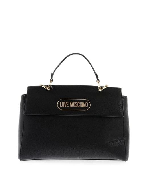 Moschino Black Logo-Plaque Tote Bag
