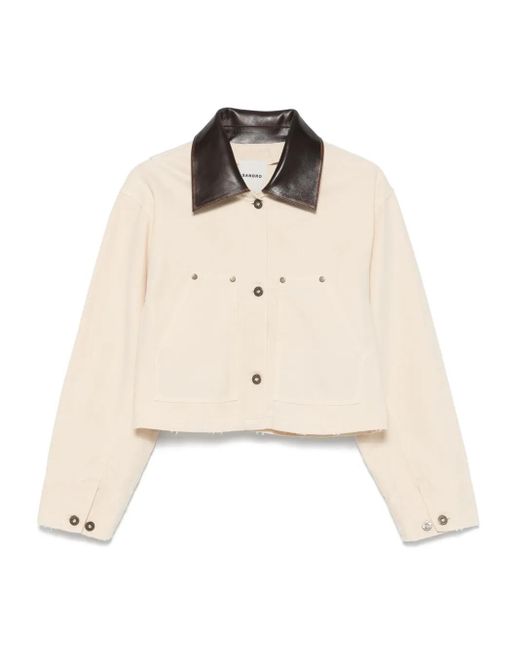 Sandro Natural Contrast-Collar Cotton Workwear Jacket