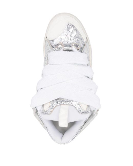 Lanvin White Curb Sneakers mit Knitteroptik