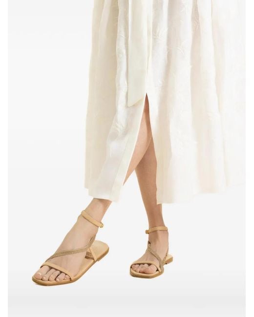 Eleventy Natural Crystal-Wrap Sandals