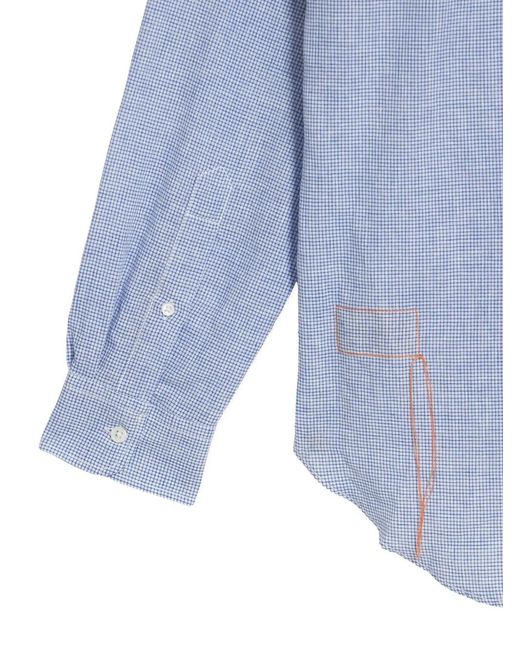 Fortela Blue King Micro-Check Chest-Pocket Shirt for men