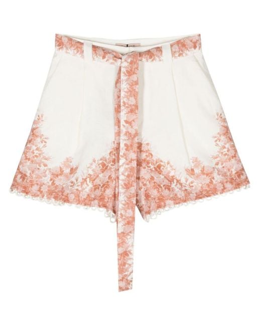 Twin Set Pink Floral-print Linen Shorts