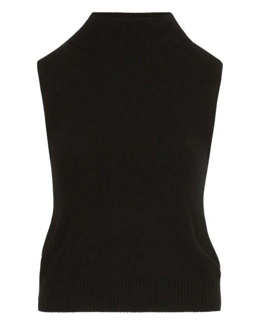 Oscar de la Renta Black Mock-Neck Sleeveless Top