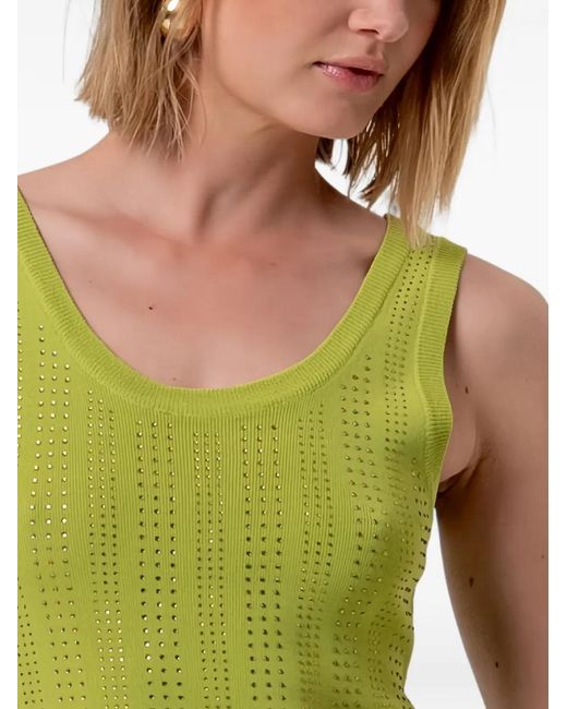 Fracomina Green Crystal-Embellished Ribbed Top