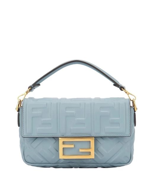 Fendi Blue Uette Mini Leather With Embossed Ff Motif Bags