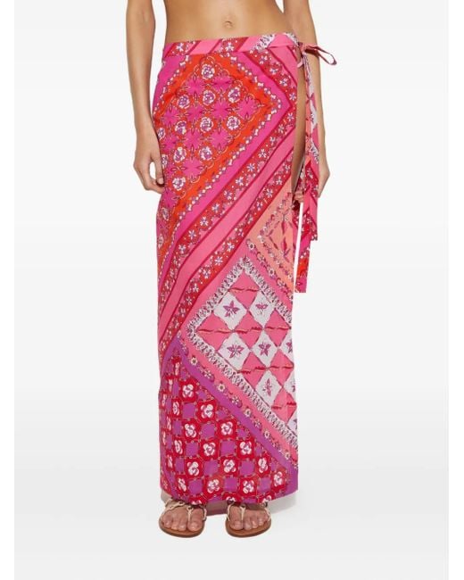Emilio Pucci Pink Patchwork Wrap Midi Skirt