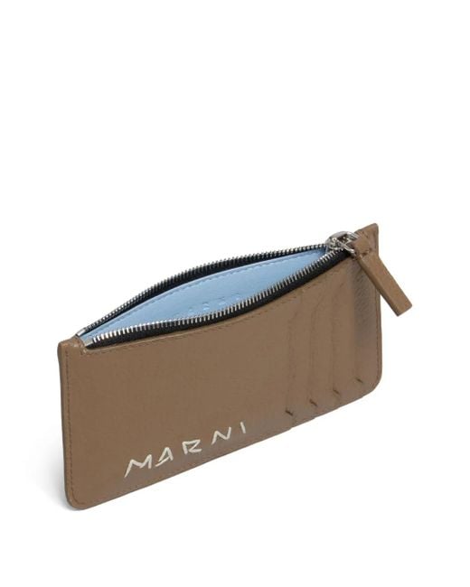 Marni Natural Leather Card Case With Mending-Embroidery for men