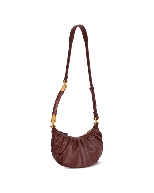 Balmain Brown Ebene Ruched Leather Shoulder Bag