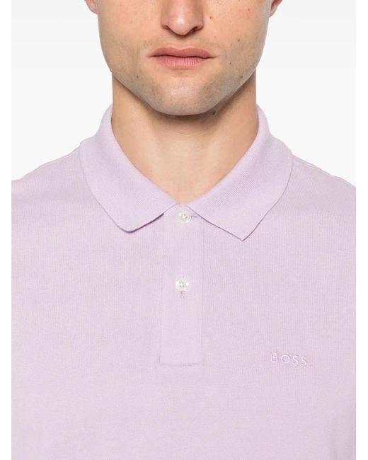 Boss Pink Embroidered-Logo Polo Shirt for men