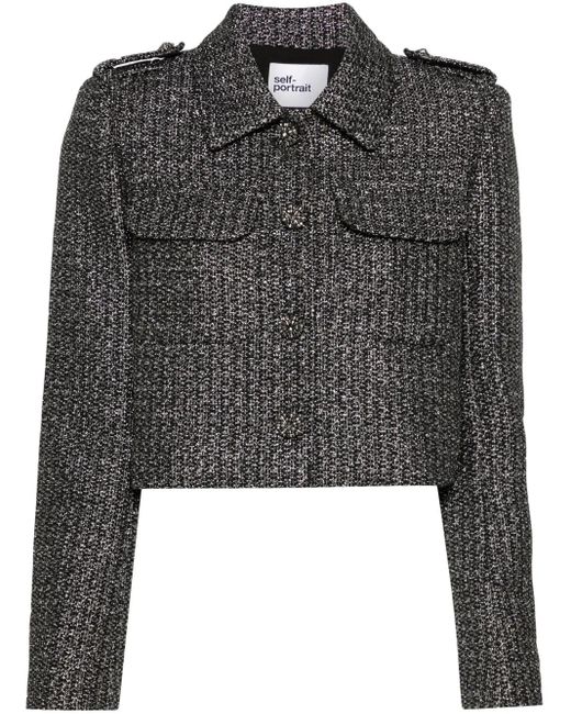 Self-Portrait Black Metallic Bouclé Jacket