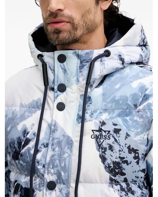 Guess Blue Hooded Print Coat for men