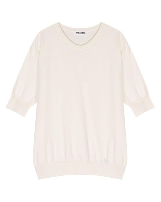 Jil Sander White T-Shirt aus geripptem Strick