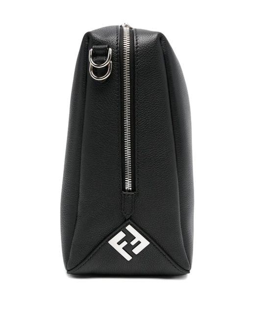 Fendi Black Large Lui Palladium-Logo Zip Shoulder Bag for men