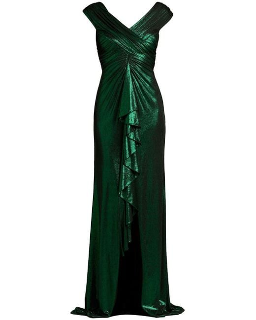 Tadashi Shoji Green Metallic Ruched Dress