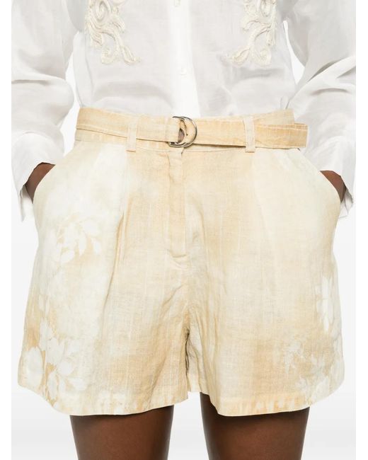 ERMANNO FIRENZE Natural Floral Belted Shorts