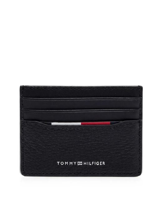 Tommy Hilfiger Black Logo-Lettering Grained Card Holder for men