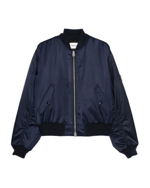 TONYWACK Blue Zip-Front Patch-Pocket Bomber Jacket for men