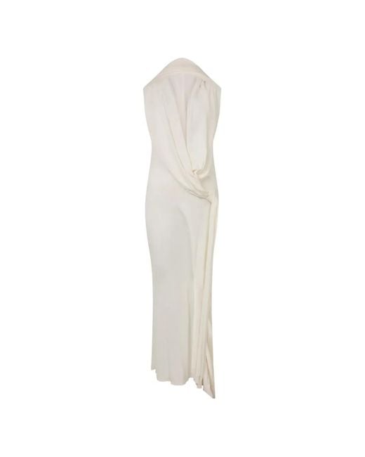 Alberta Ferretti White Draped Hooded Maxi Dress