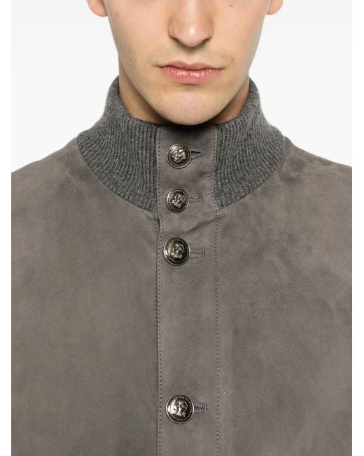 Brunello Cucinelli Gray Padded Leather Jacket for men