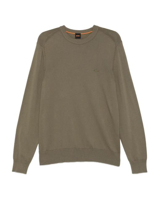 Boss Natural Logo-Embroidered Crew-Neck Jumper for men